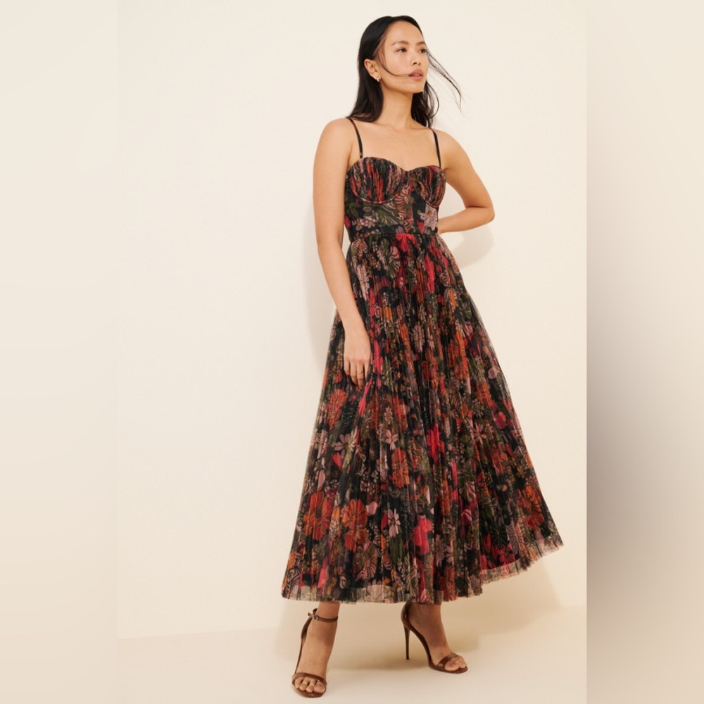 Hutch Floral Midi Dress - Black and Red